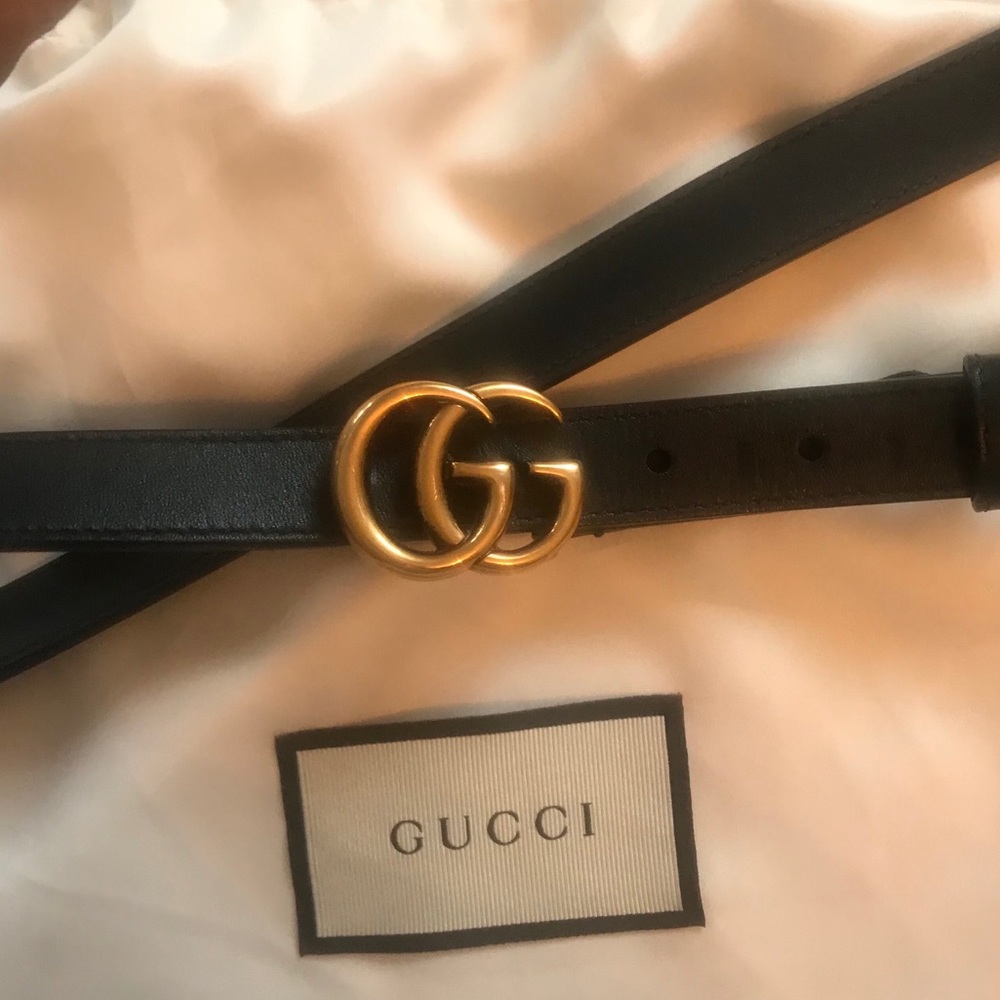 Gucci Sim Black Leather Belt with Double G Buckle